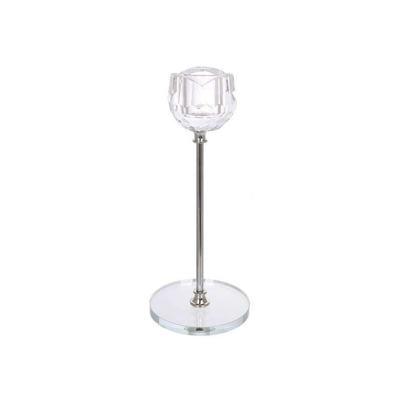 Скляний свічник Tulip D7.8*19 см, колір - срібло Скляний свічник Tulip D7.8*19 см, колір - срібло