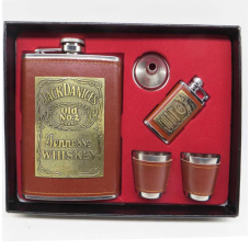 Набір подарунковий: фляга 270 мл, 2 чарки, запальничка, лійка “Jack Daniels“, сталь в шкірі