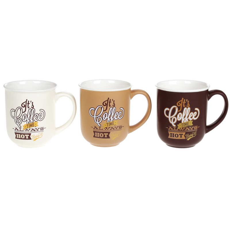 Кухоль  (12шт) порцеляновий Coffee Time 380 мл, 3 види