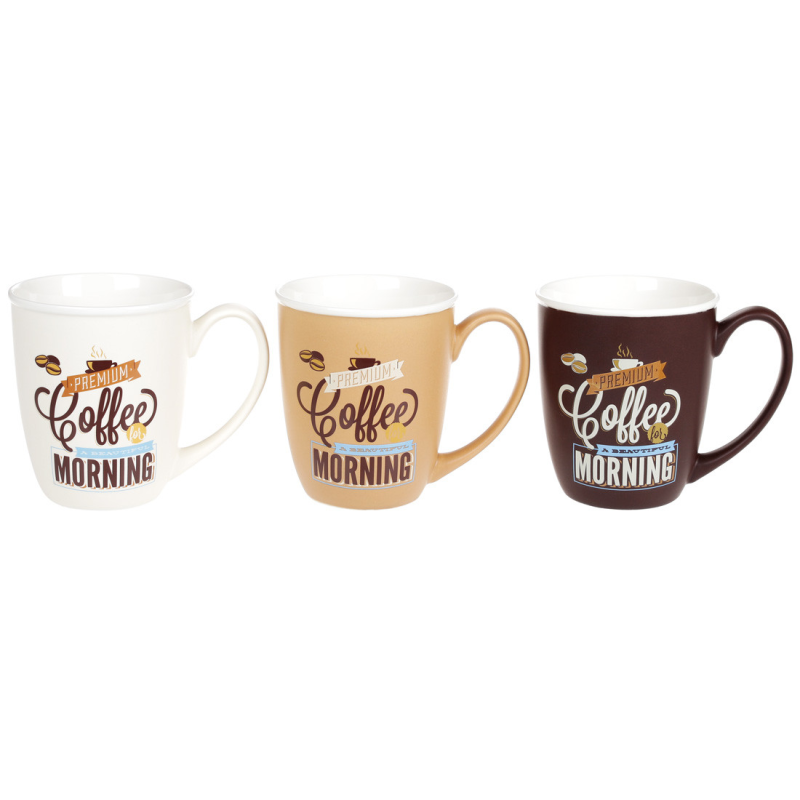 Кухоль (12шт)  порцеляновий Morning Coffee 340 мл, 3 види