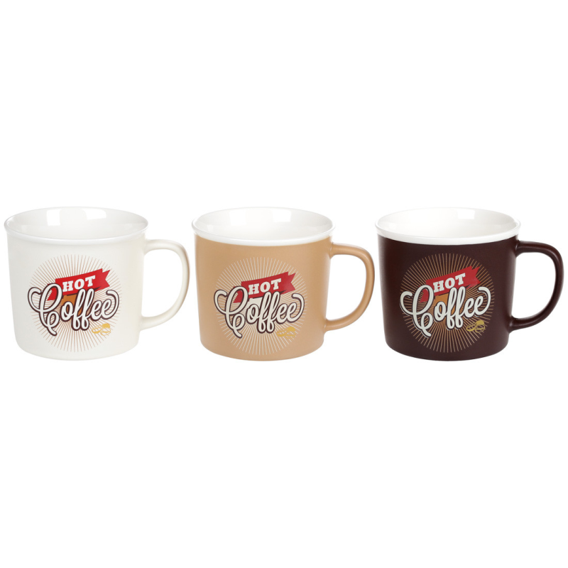 Кухоль (12шт) порцеляновий Hot Coffee 380 мл, 3 вида