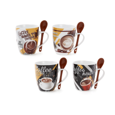 Кухоль порцеляновий Coffee з коричневою ложкою 350 мл, 4 види