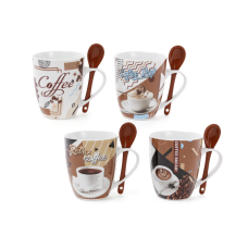 Кухоль порцеляновий Retro Coffee з коричневою ложкою 350 мл, 4 види
