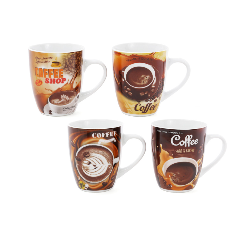 Кухоль (12шт)  порцеляновий Coffee 350 мл, 4 види