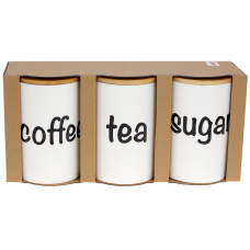 Набір (3шт.) керамічних банок 650 мл з бамбуковими кришками Sugar, Tea, Coffee, колір - білий