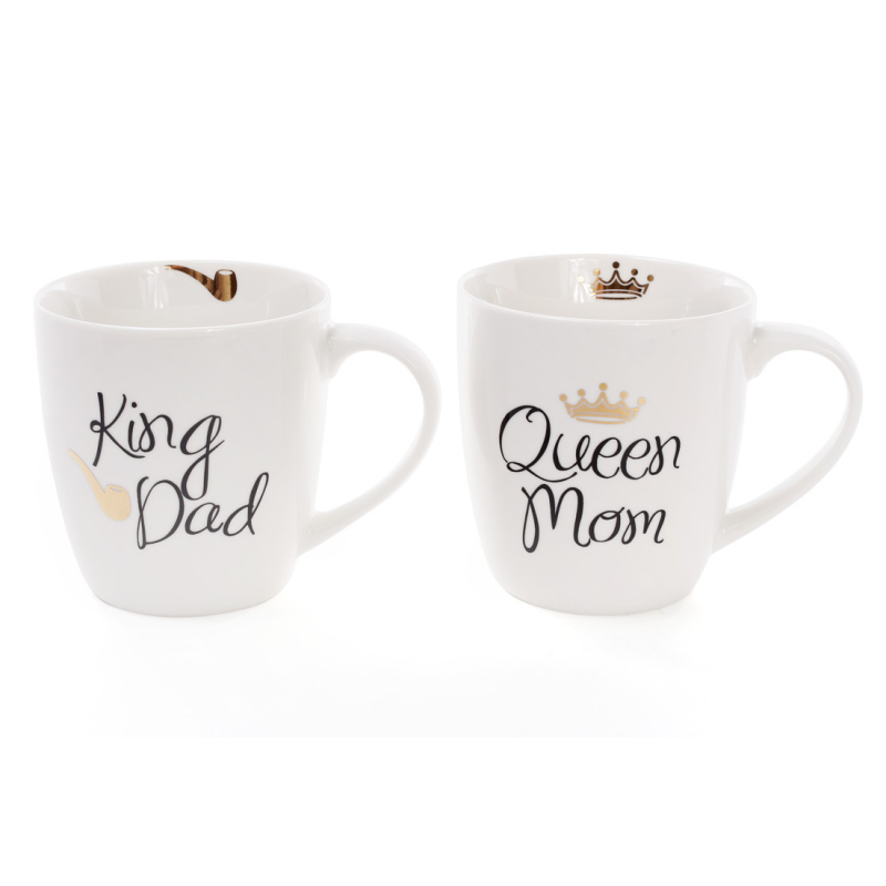 Кухоль порцеляновий King Dad, Queen Mom, 520мл, колір - білий