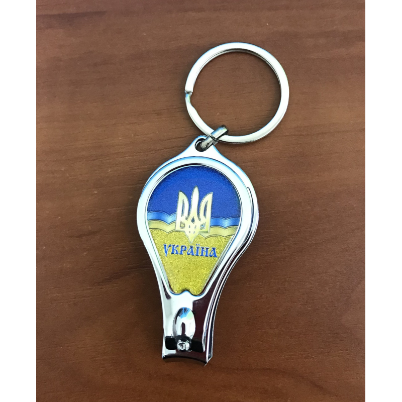Брелок металевий з щипчиками і відкривашкою “Україна“ Брелок металевий з щипчиками і відкривашкою “Україна“