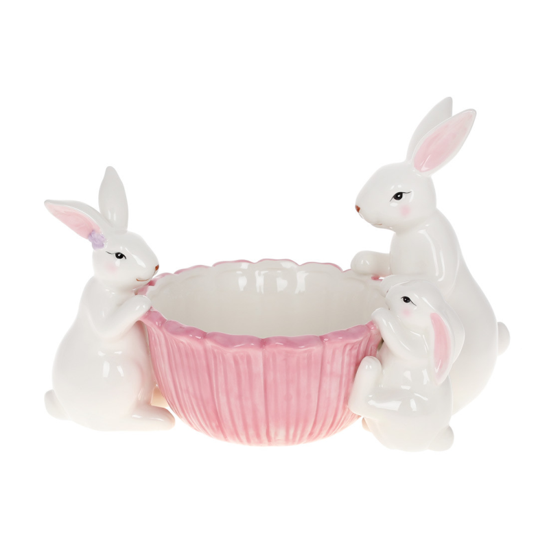 Піала керамічна Кролики з квіткою, 27см, колір - рожевий Піала керамічна Кролики з квіткою, 27см, колір - рожевий