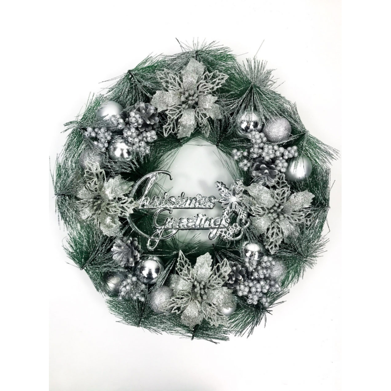 Вінок новорічний зі штучної хвої “Christmas greetings“ 40см Вінок новорічний зі штучної хвої “Christmas greetings“ 40см