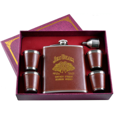 Подарунковий набір 6в1 “Jim Beam“ фляга (обтягнута шкірою), 4 чарки, лійка, 530мл