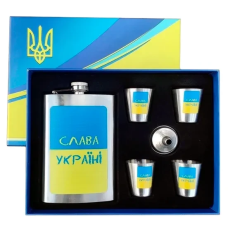 Подарунковий набір Moongrass 6в1 з флягою 255мл, чарками, лійкою “Слава Україні“