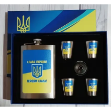 Подарунковий набір Moongrass 6в1 з флягою 255мл, чарками, лійкою “Слава Україні - Героям Слава“
