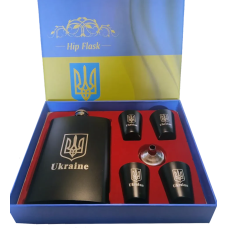 Подарунковий набір 6в1 з флягою 265мл, чарками, лійкою “Ukraine“