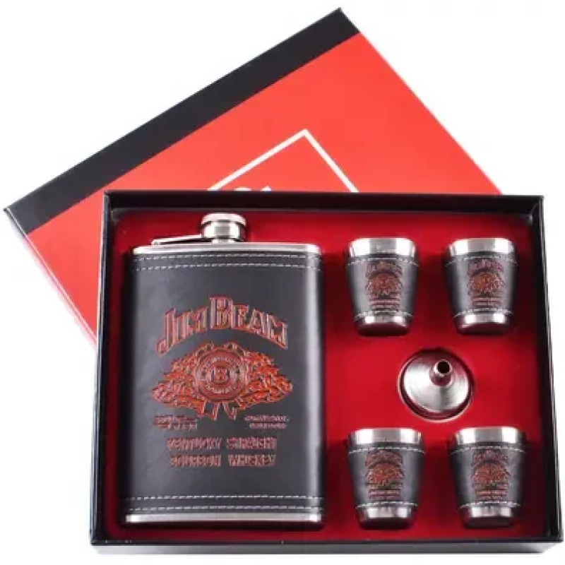 Подарунковий набір 6в1 з флягою 256мл, чарками, лійкою, “Jim Beam“