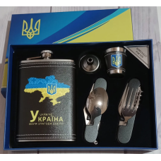 Подарунковий набір 5в1 Moongrass з флягою 265мл, ложкою/виделкою, чарками, лійкою, “Україна“