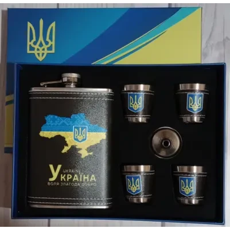 Подарунковий набір 6в1 Moongrass з флягою 265мл, чарками, лійкою, “Україна“