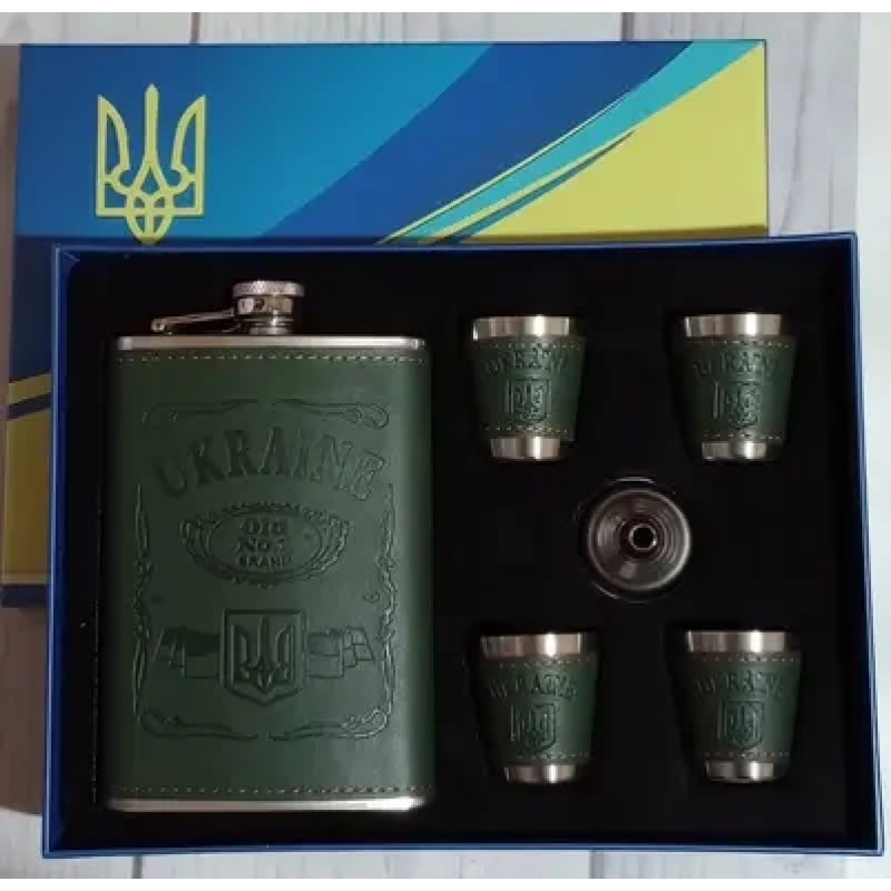 Подарунковий набір 6в1 Moongrass з флягою 265мл, чарками, лійкою, “Україна“