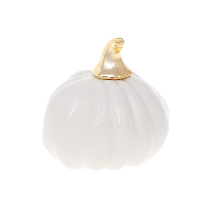 Декоративний порцеляновий гарбуз 9.5см, колір - білий матовий з золотом Декоративний порцеляновий гарбуз 9.5см, колір - білий матовий з золотом