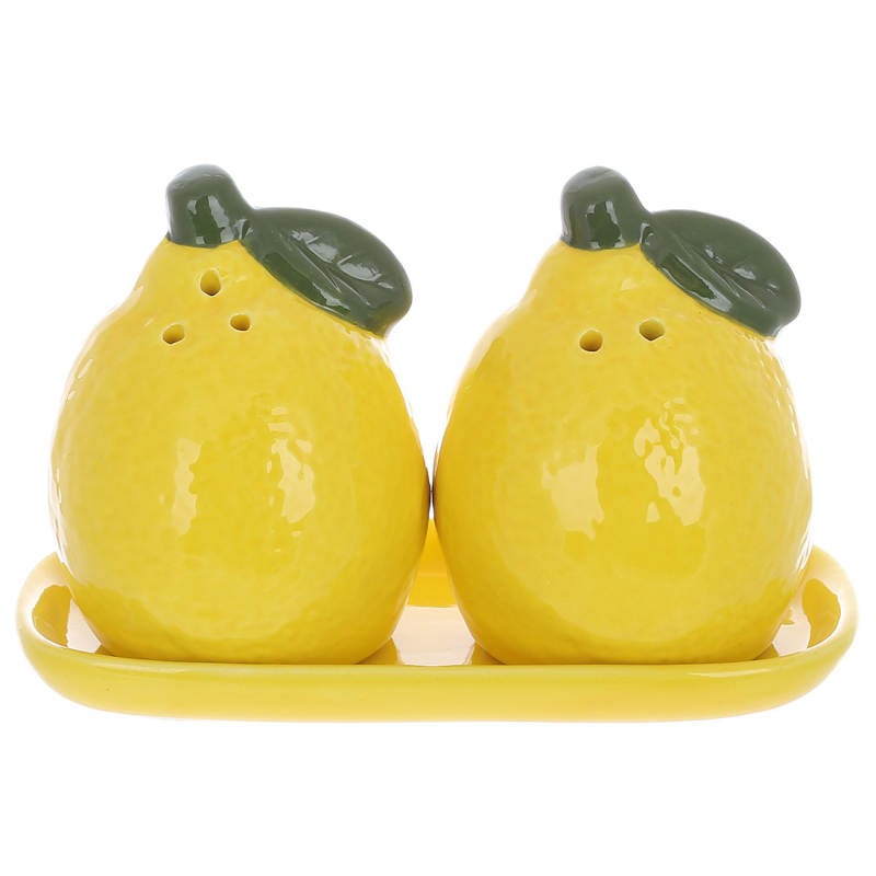 Набір для спецій Lemon: солонка та перечниця 8 см на керамічній підставці, колір жовтий