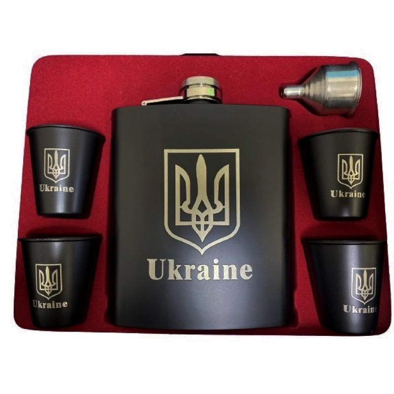 Подарунковий набір великий: фляга + стопки + лійка. Об“єм фляги: 540 мл Подарунковий набір великий: фляга + стопки + лійка. Об“єм фляги: 540 мл