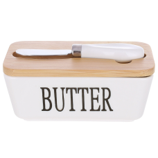 Маслянка порцелянова з бамбуковою кришкою та ножем для масла Butter 15*8.5*7.5см