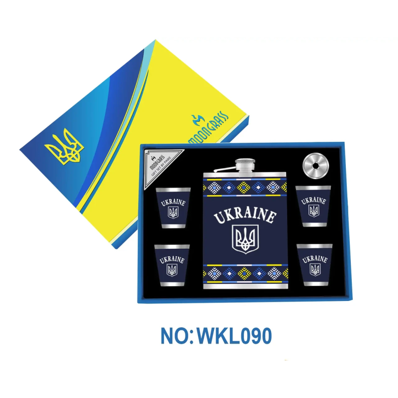 Подарунковий набір фляга з рюмками та лійкою Україна Подарунковий набір фляга з рюмками та лійкою Україна