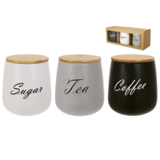 Набір (3шт) керамічних банок 1л, з бамбуковими кришками Sugar, Tea, Coffee, колір: матовий білий, сірий, чорний