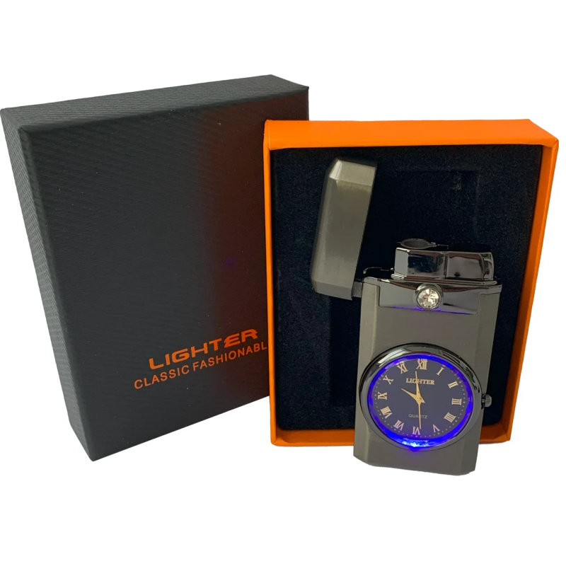 Запальничка годинник з LED підсвічуванням та турбо полум“ям Запальничка годинник з LED підсвічуванням та турбо полум“ям