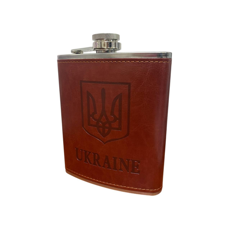 Фляга для алкогольних напоїв з гербом “Україна“ 540 мл в шкіряній палітурці