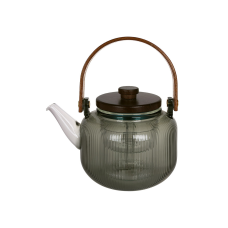 Чайник скляний заварювальний з дерев“яною кришкою та ручкою 800мл Smokey grey