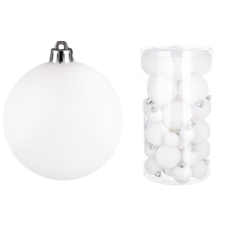 Набір ялинкових куль, колір - білий гліттер, 40шт - 6см, 5см, 4см, 3см Набір ялинкових куль, колір - білий гліттер, 40шт - 6см, 5см, 4см, 3см