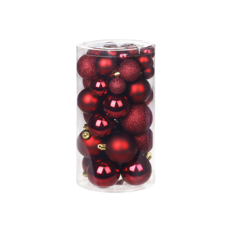 Набір ялинкових куль, колір - марсала, 40шт - 6см, 5см, 4см, 3см: 4шт - глянець, 3шт - матовий, 3шт - гліттер для кожного розміру Набір ялинкових куль, колір - марсала, 40шт - 6см, 5см, 4см, 3см: 4шт - глянець, 3шт - матовий, 3шт - гліттер для кожного розміру