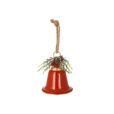 Металева підвіска Christmas bell з декором з хвої D15*18см, колір - червоний