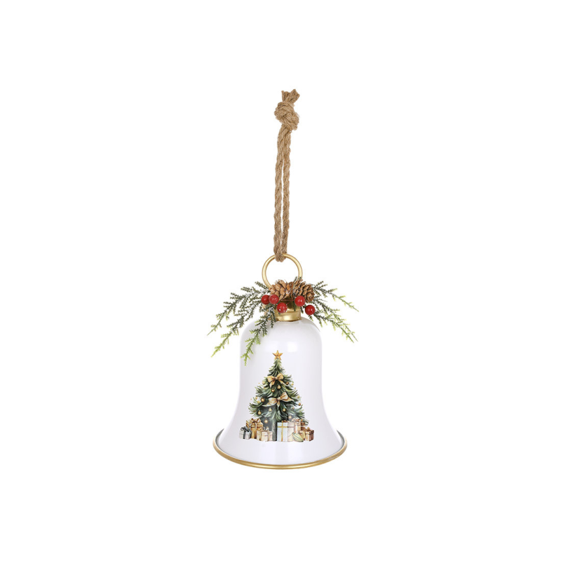 Металева підвіска Christmas bell з декором із хвої D15.5*22.5см, колір - білий Металева підвіска Christmas bell з декором із хвої D15.5*22.5см, колір - білий