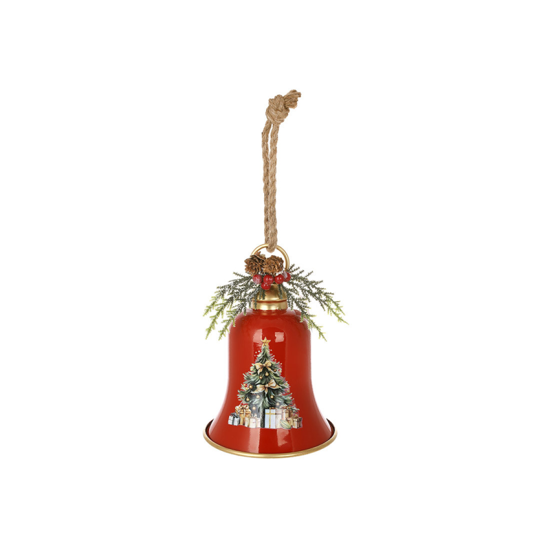 Металева підвіска Christmas bell з декором із хвої D15.5*22.5см, колір - червоний Металева підвіска Christmas bell з декором із хвої D15.5*22.5см, колір - червоний