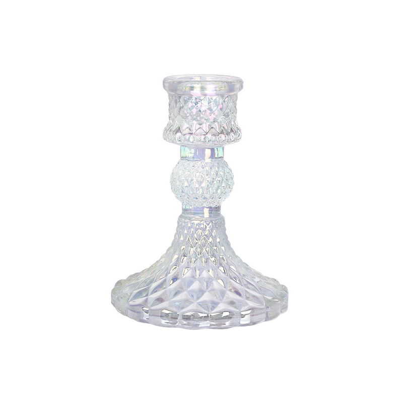Свічник (12шт) скляний прозорий Crystal (для тонкої свічки), D9.5*10см, колір - перламутр