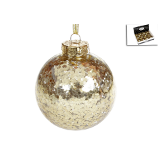Набір (12 шт.) куль ялинкових 8 см, колір — золото з паєтками всередині