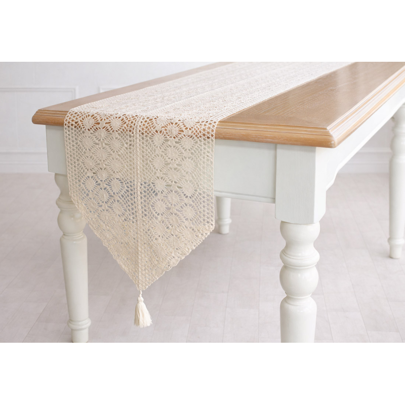 Ранер бавовняний в“язане мереживо 30*180см Boho Crochet, колір - натуральний беж