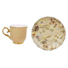 Кавовий порцеляновий набір Beige Magnolia, 6 чашок 90 мл, 6 блюдець