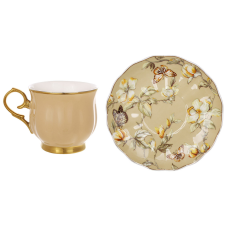 Чайний порцеляновий набір Beige Magnolia, 6 чашок 200 мл, 6 блюдець