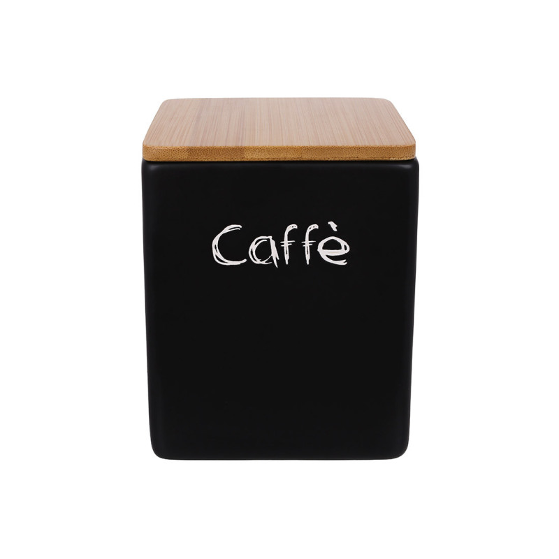 Банка керамічна 10*10*13см Caffe чорна з бамбуковою кришкою Банка керамічна 10*10*13см Caffe чорна з бамбуковою кришкою
