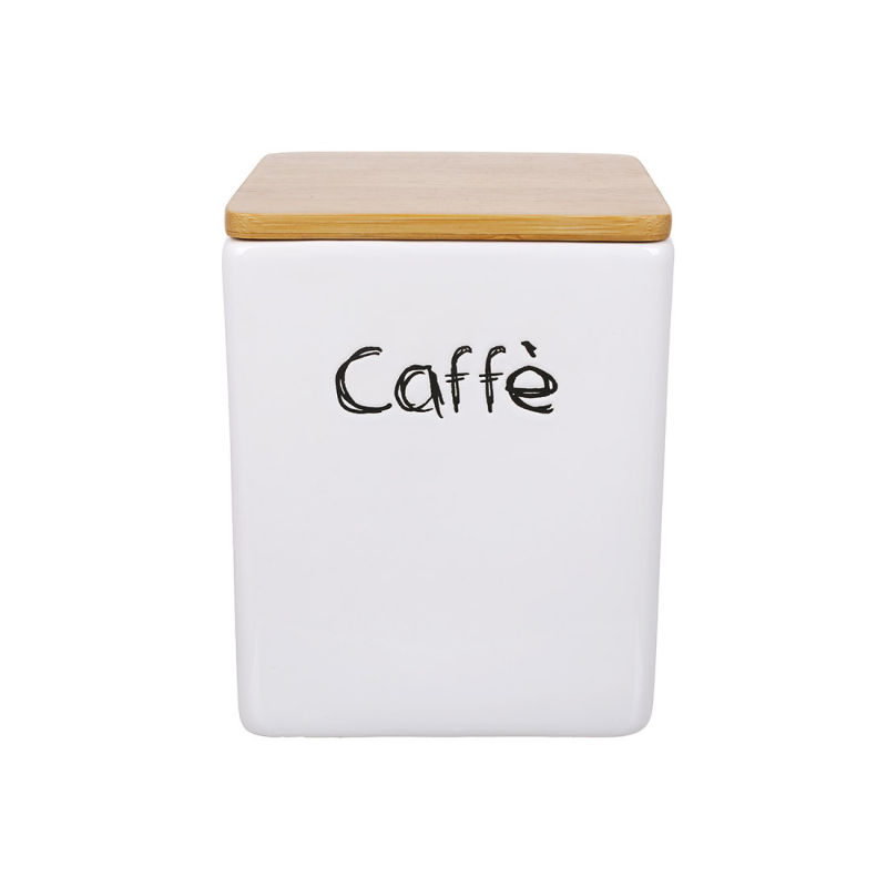 Банка керамічна 10*10*13см Caffe сіра з бамбуковою кришкою Банка керамічна 10*10*13см Caffe сіра з бамбуковою кришкою