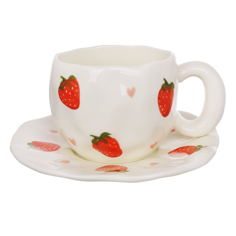 Набір керамічний чашка 350мл з блюдцем Strawberry