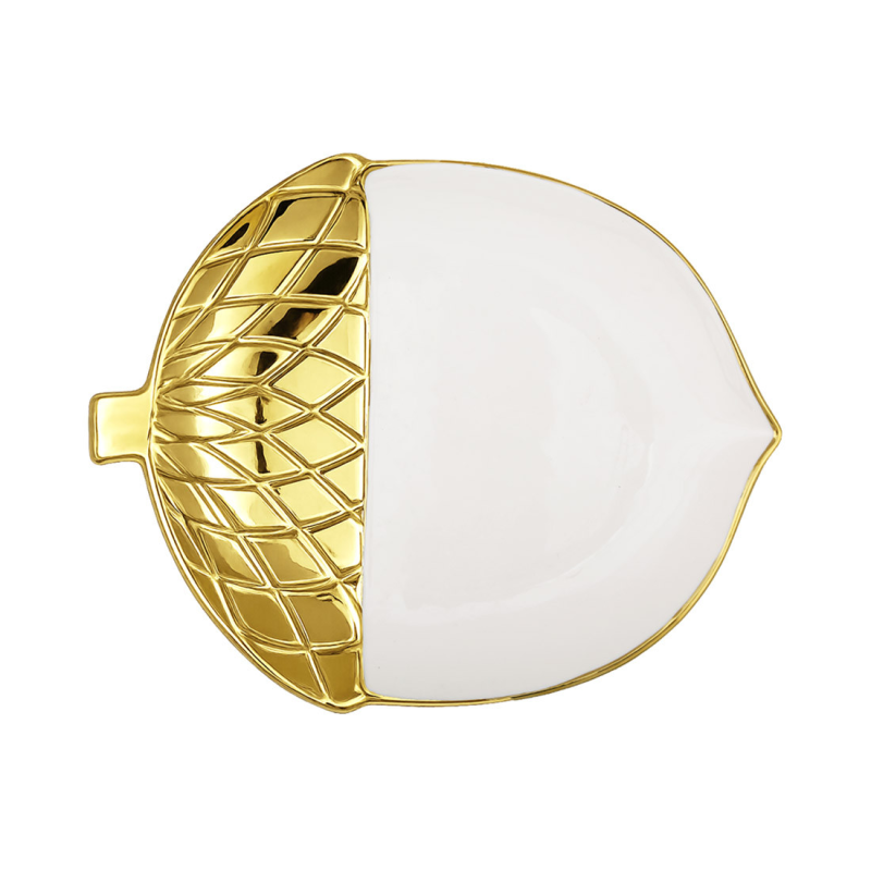 Блюдо (2 шт) порцелянове у формі жолудя 25*20*2.8 см Gold Acorn Блюдо (2 шт) порцелянове у формі жолудя 25*20*2.8 см Gold Acorn